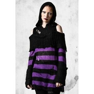 Killstar Salvia Hooded Knit Sweater — Purple, XXL, Cozy Gothic Style